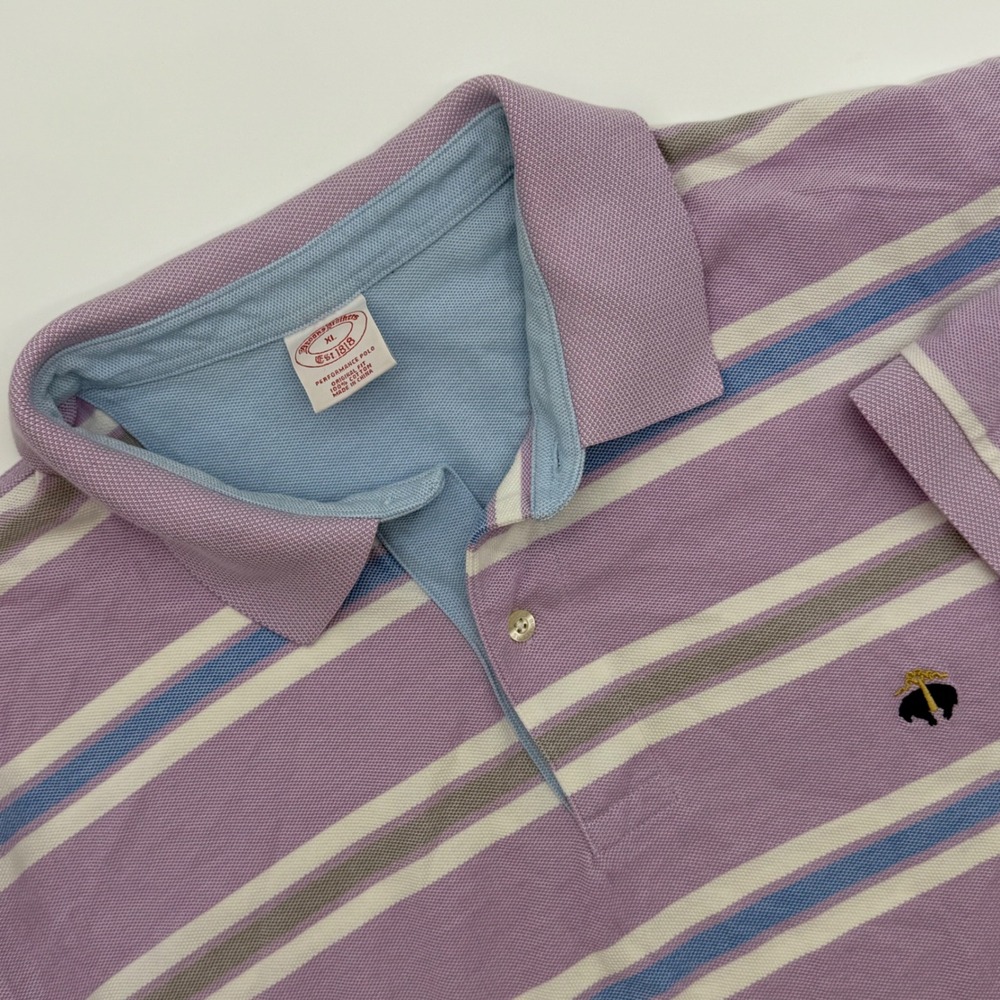 Brooks Brothers Performance Polo Mens XL Purple Stripe Original Fit Cotton Shirt